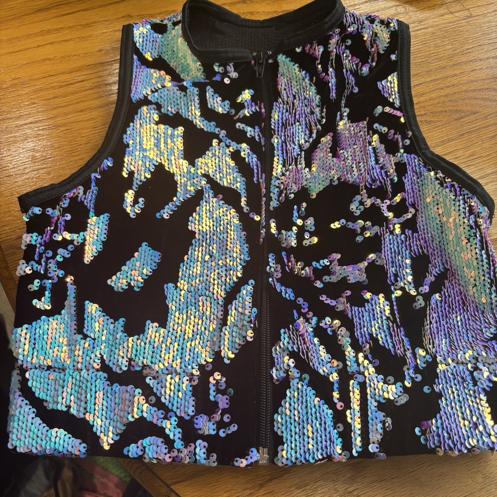 Weissman‎ Girls Zip Up Iridescent Sequin Vest Dance Costume Disco Size IC Child